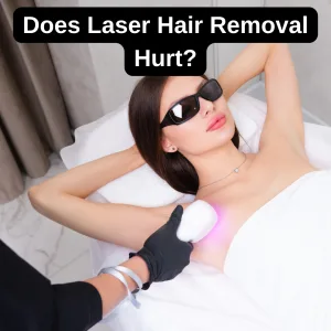Person undergoing laser hair removal treatment on their face with a focused laser device, illustrating potential pain levels during the procedure.