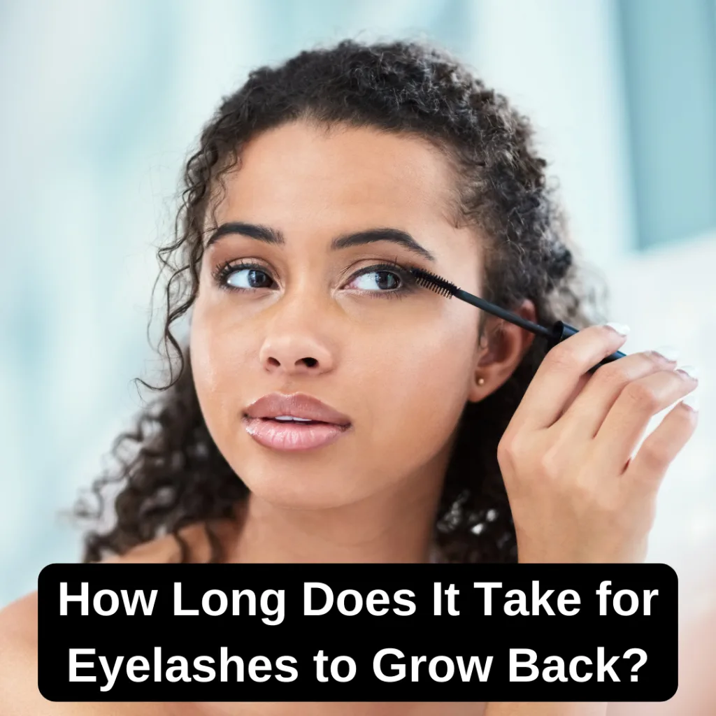 Close-up of a woman touching her eyelashes, wondering how long it takes for eyelashes to grow back.