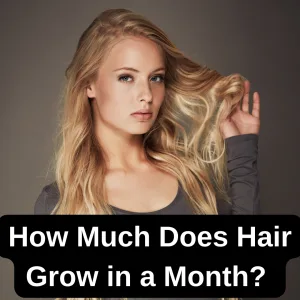 A blonde woman touching her hair, symbolizing healthy hair growth. Image for 'How Much Does Hair Grow in a Month' article.