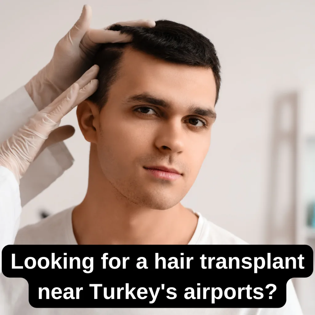 A man touching his hair, looking for a hair transplant near Turkey's airports.